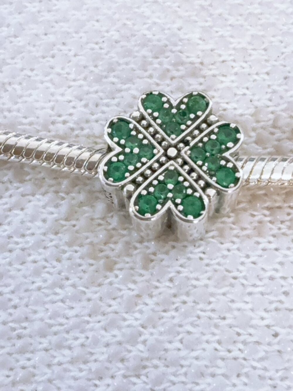 Four Leaf Clover Silver Green Stone Charm For Pandora Bracelet